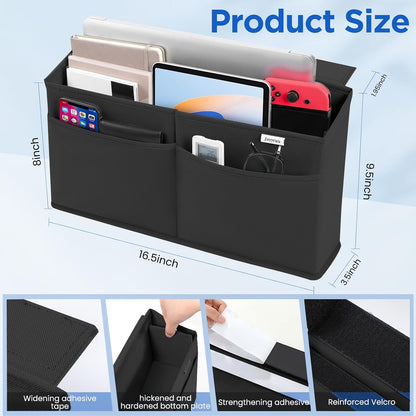 2 Pack Desk Side Hanging Organizer, Adhesive Storage Bag with Pockets for Magazine Ipad Notebook, for End Tables Home Office Desks Computer Workstations Dressing Table, Grey