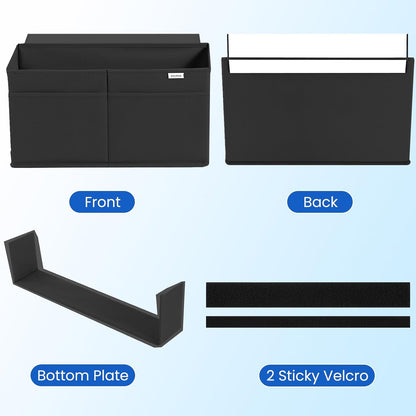 2 Pack Desk Side Hanging Organizer, Adhesive Storage Bag with Pockets for Magazine Ipad Notebook, for End Tables Home Office Desks Computer Workstations Dressing Table, Grey