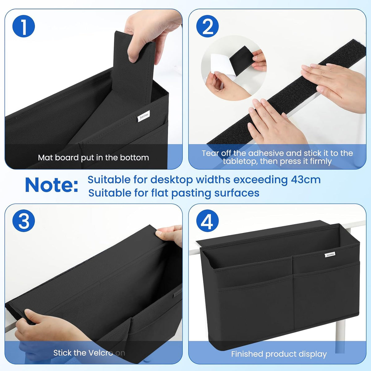2 Pack Desk Side Hanging Organizer, Adhesive Storage Bag with Pockets for Magazine Ipad Notebook, for End Tables Home Office Desks Computer Workstations Dressing Table, Grey