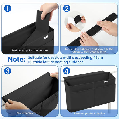 2 Pack Desk Side Hanging Organizer, Adhesive Storage Bag with Pockets for Magazine Ipad Notebook, for End Tables Home Office Desks Computer Workstations Dressing Table, Grey