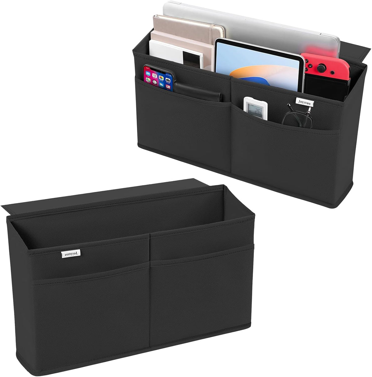 2 Pack Desk Side Hanging Organizer, Adhesive Storage Bag with Pockets for Magazine Ipad Notebook, for End Tables Home Office Desks Computer Workstations Dressing Table, Grey