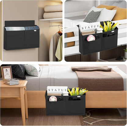 2 Pack Desk Side Hanging Organizer, Adhesive Storage Bag with Pockets for Magazine Ipad Notebook, for End Tables Home Office Desks Computer Workstations Dressing Table, Grey