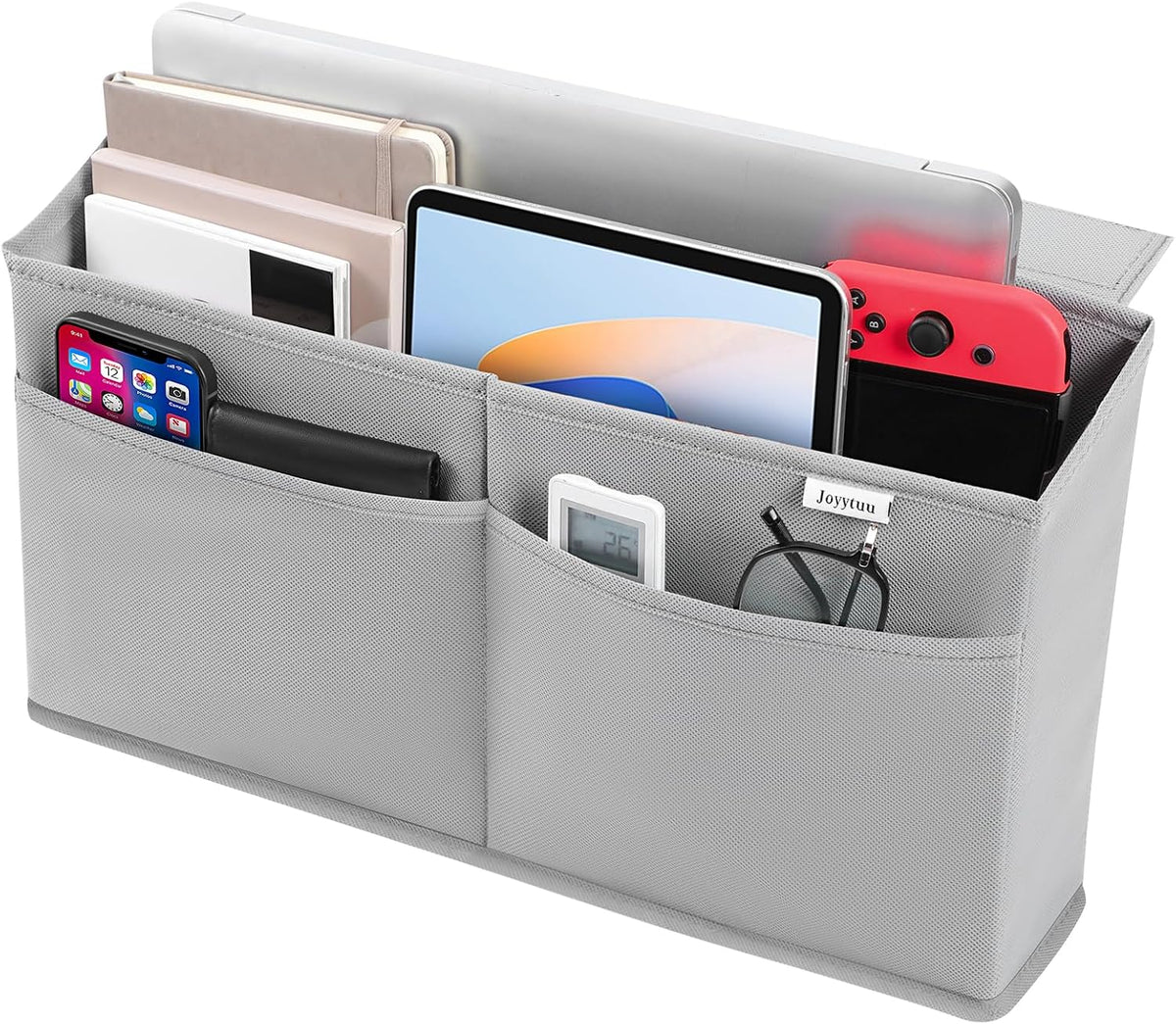2 Pack Desk Side Hanging Organizer, Adhesive Storage Bag with Pockets for Magazine Ipad Notebook, for End Tables Home Office Desks Computer Workstations Dressing Table, Grey