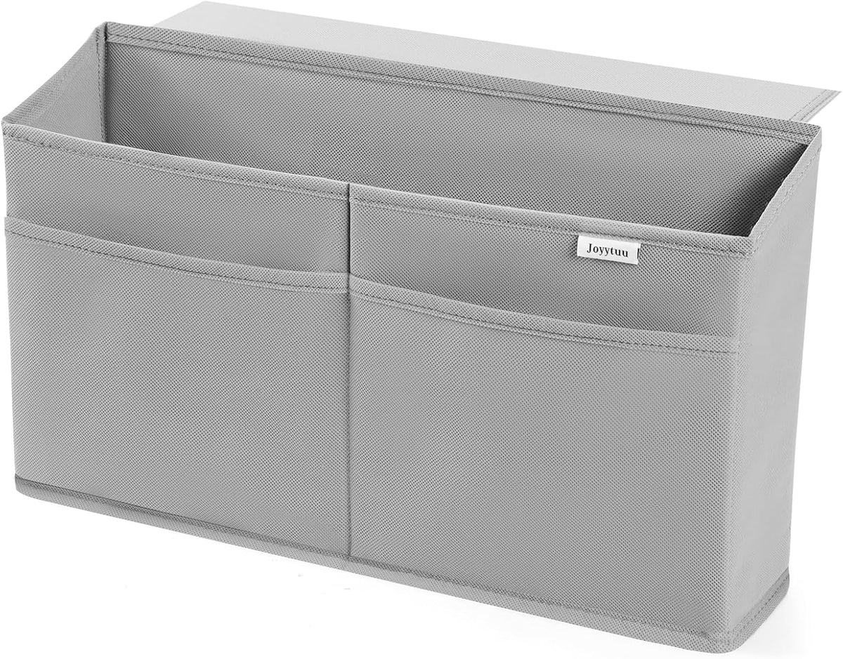 2 Pack Desk Side Hanging Organizer, Adhesive Storage Bag with Pockets for Magazine Ipad Notebook, for End Tables Home Office Desks Computer Workstations Dressing Table, Grey