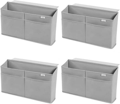 2 Pack Desk Side Hanging Organizer, Adhesive Storage Bag with Pockets for Magazine Ipad Notebook, for End Tables Home Office Desks Computer Workstations Dressing Table, Grey