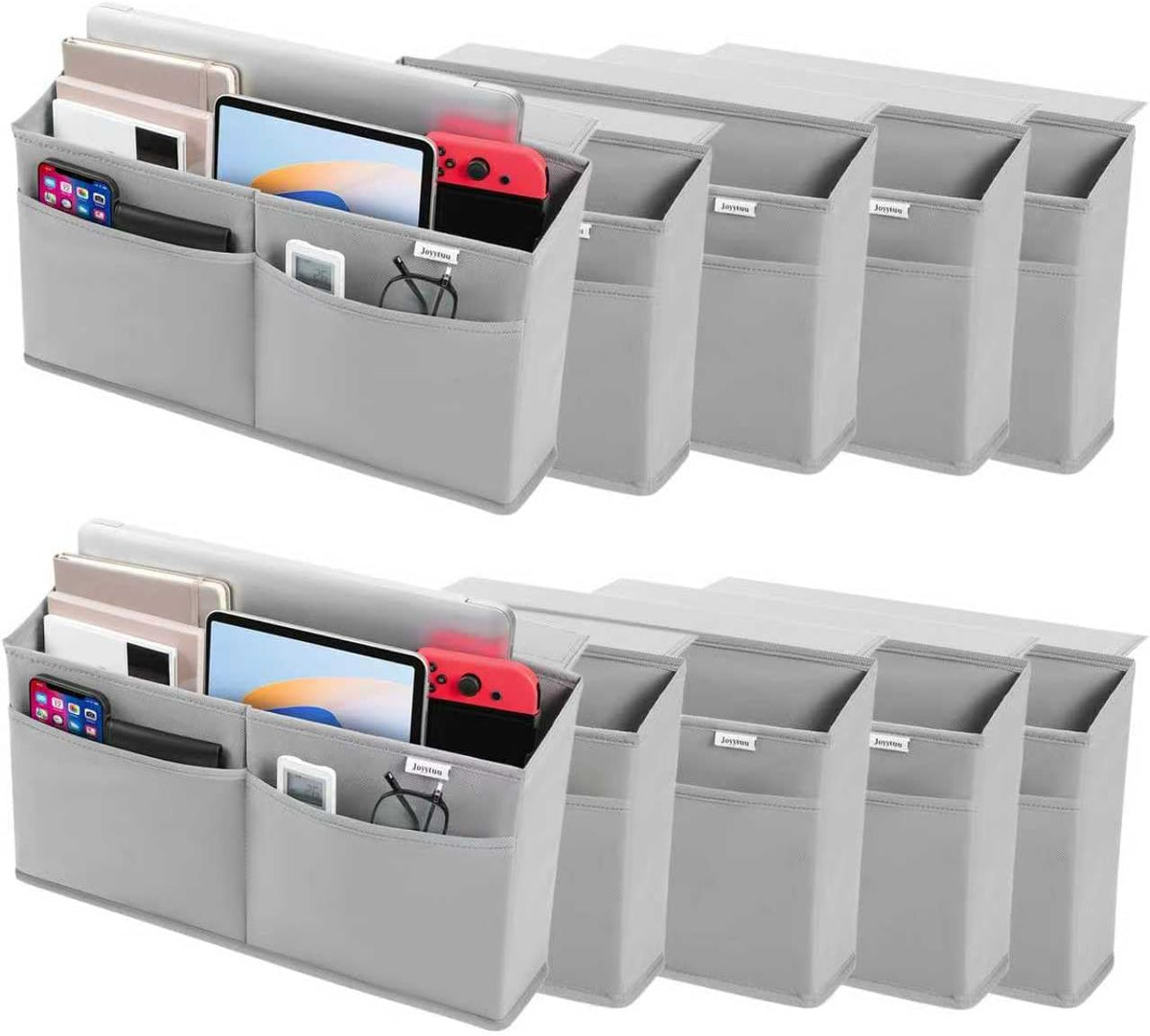 2 Pack Desk Side Hanging Organizer, Adhesive Storage Bag with Pockets for Magazine Ipad Notebook, for End Tables Home Office Desks Computer Workstations Dressing Table, Grey