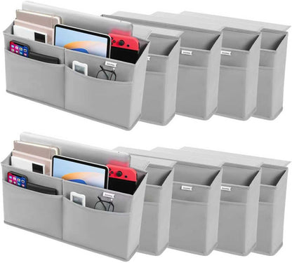 2 Pack Desk Side Hanging Organizer, Adhesive Storage Bag with Pockets for Magazine Ipad Notebook, for End Tables Home Office Desks Computer Workstations Dressing Table, Grey