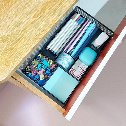 2 Pack Desk Drawer Organizer, Small Metal Mesh Desk Organizer Tray, Pen Pencil Drawer Organizer for Office Supplies, Desktop, Makeup, Vanity