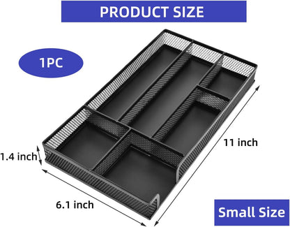 2 Pack Desk Drawer Organizer, Small Metal Mesh Desk Organizer Tray, Pen Pencil Drawer Organizer for Office Supplies, Desktop, Makeup, Vanity