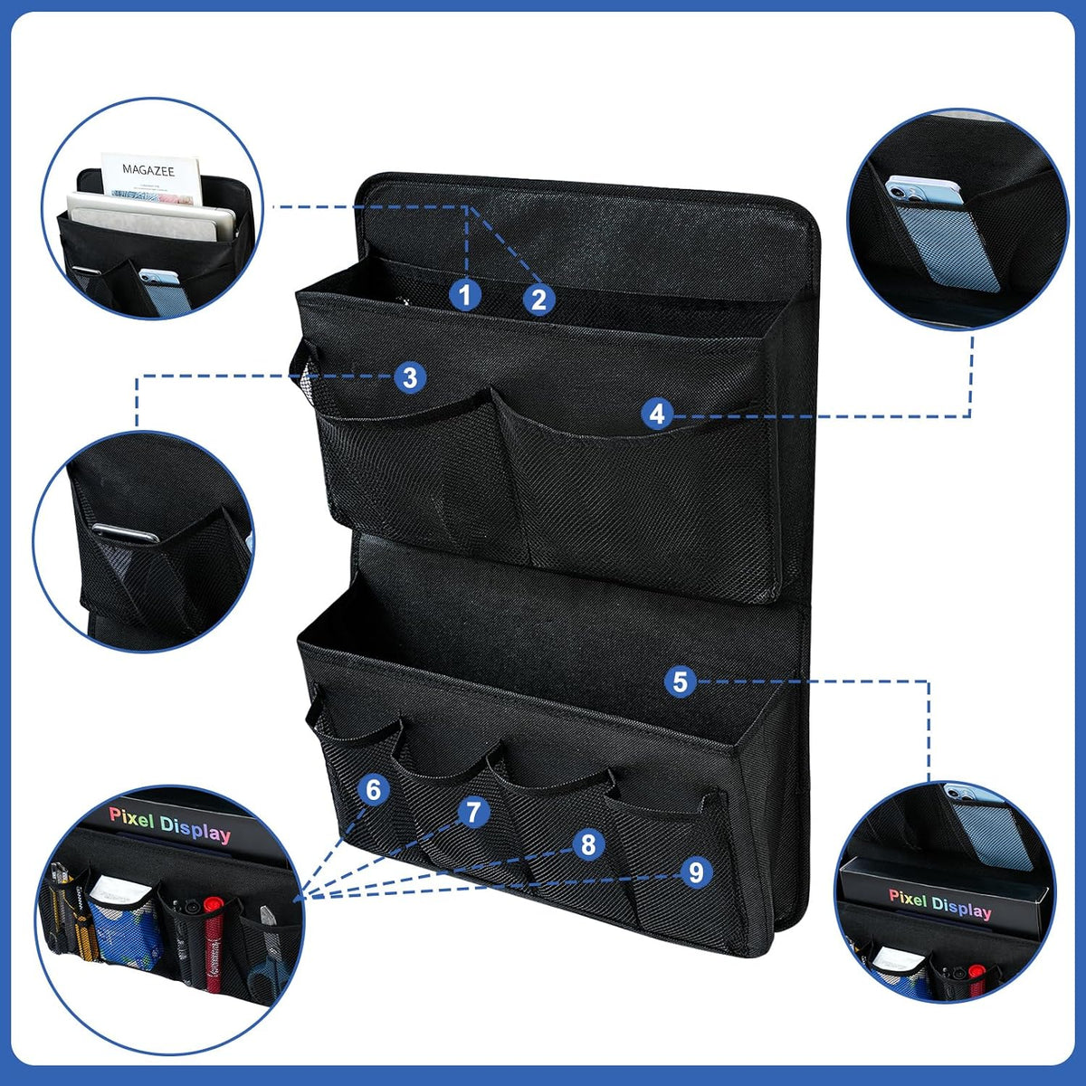 Desk Side Storage, Sesktop Storage Pouch, Drill-free Laptop Holder, Clip-on Multifunctional Laptop Stand with Pen Holder, Hanging Desktop Storage Rack for Home Offices Edges up to 1.22" Thick