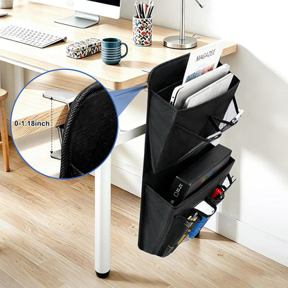 Desk Side Storage, Sesktop Storage Pouch, Drill-free Laptop Holder, Clip-on Multifunctional Laptop Stand with Pen Holder, Hanging Desktop Storage Rack for Home Offices Edges up to 1.22" Thick