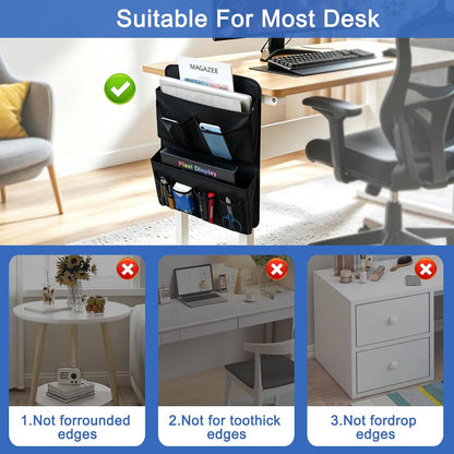 Desk Side Storage, Sesktop Storage Pouch, Drill-free Laptop Holder, Clip-on Multifunctional Laptop Stand with Pen Holder, Hanging Desktop Storage Rack for Home Offices Edges up to 1.22" Thick