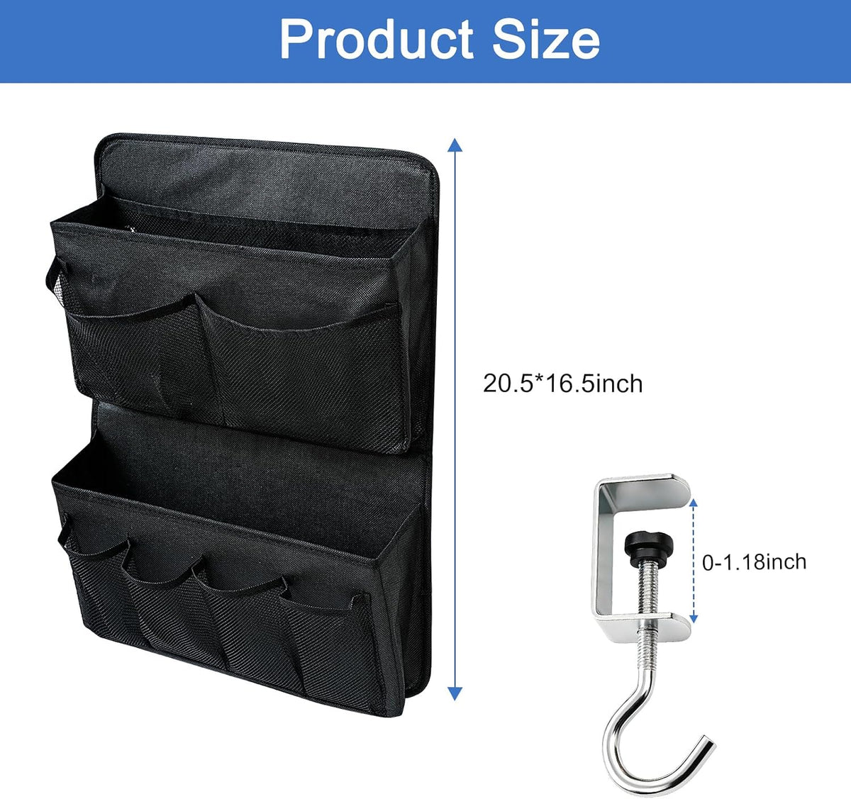 Desk Side Storage, Sesktop Storage Pouch, Drill-free Laptop Holder, Clip-on Multifunctional Laptop Stand with Pen Holder, Hanging Desktop Storage Rack for Home Offices Edges up to 1.22" Thick