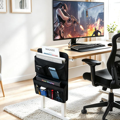 Desk Side Storage, Sesktop Storage Pouch, Drill-free Laptop Holder, Clip-on Multifunctional Laptop Stand with Pen Holder, Hanging Desktop Storage Rack for Home Offices Edges up to 1.22" Thick