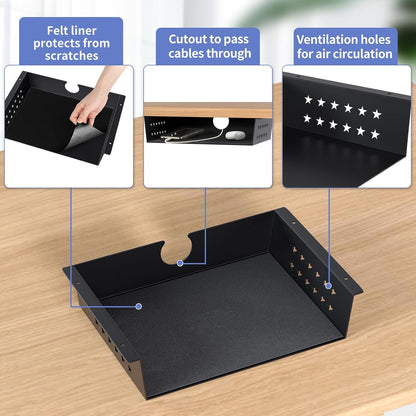 Under Desk Storage Shelf, Under Desk Tray with Felt Liner, Screw Mount Under Table Hidden Storage for Home Office, Kitchen Cabinet