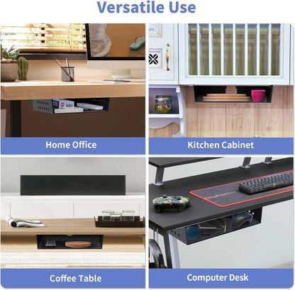 Under Desk Storage Shelf, Under Desk Tray with Felt Liner, Screw Mount Under Table Hidden Storage for Home Office, Kitchen Cabinet