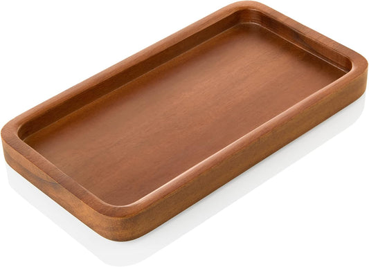 8" Acacia Wood Bathroom Vanity Tray for Counter - Dresser Top Tray for Perfume Jewelry Candle Key Catchall - Small Kitchen Countertop Organizer for Soap Dispenser and Sponge Holder