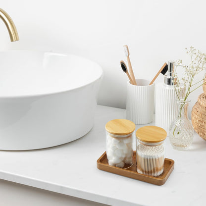8" Acacia Wood Bathroom Vanity Tray for Counter - Dresser Top Tray for Perfume Jewelry Candle Key Catchall - Small Kitchen Countertop Organizer for Soap Dispenser and Sponge Holder
