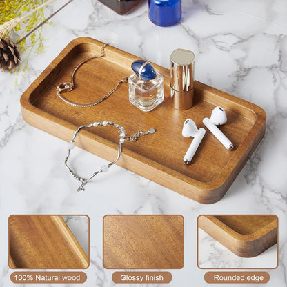 8" Acacia Wood Bathroom Vanity Tray for Counter - Dresser Top Tray for Perfume Jewelry Candle Key Catchall - Small Kitchen Countertop Organizer for Soap Dispenser and Sponge Holder