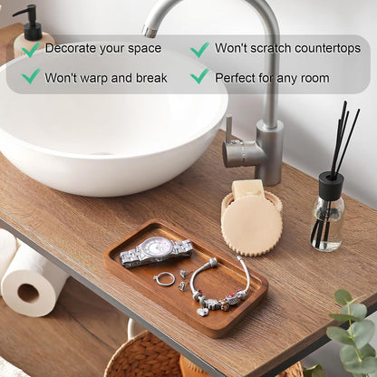 8" Acacia Wood Bathroom Vanity Tray for Counter - Dresser Top Tray for Perfume Jewelry Candle Key Catchall - Small Kitchen Countertop Organizer for Soap Dispenser and Sponge Holder