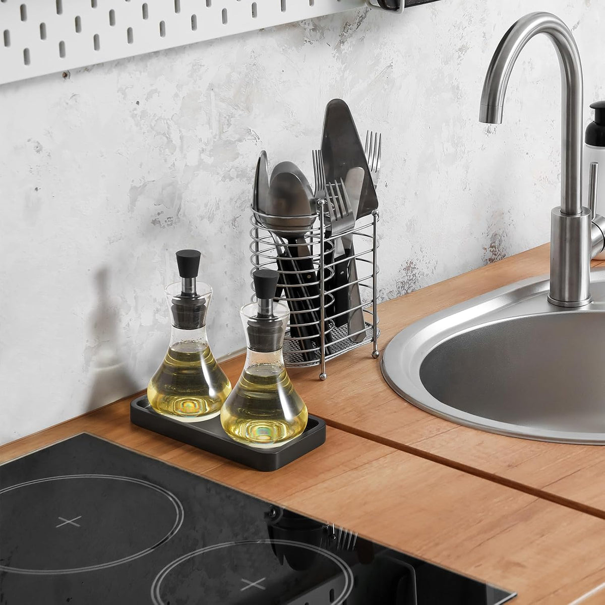 8" Acacia Wood Bathroom Vanity Tray for Counter - Dresser Top Tray for Perfume Jewelry Candle Key Catchall - Small Kitchen Countertop Organizer for Soap Dispenser and Sponge Holder