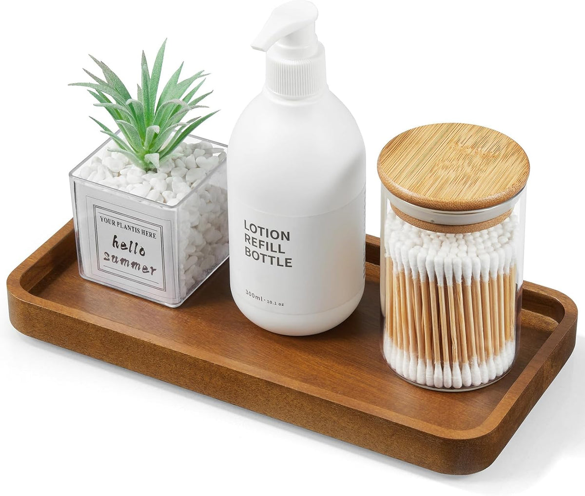 8" Acacia Wood Bathroom Vanity Tray for Counter - Dresser Top Tray for Perfume Jewelry Candle Key Catchall - Small Kitchen Countertop Organizer for Soap Dispenser and Sponge Holder
