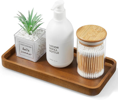 8" Acacia Wood Bathroom Vanity Tray for Counter - Dresser Top Tray for Perfume Jewelry Candle Key Catchall - Small Kitchen Countertop Organizer for Soap Dispenser and Sponge Holder