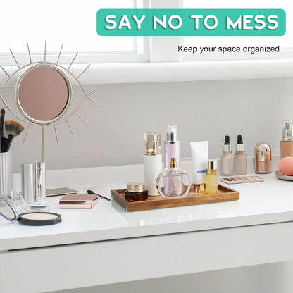 8" Acacia Wood Bathroom Vanity Tray for Counter - Dresser Top Tray for Perfume Jewelry Candle Key Catchall - Small Kitchen Countertop Organizer for Soap Dispenser and Sponge Holder