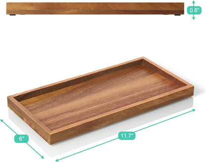 8" Acacia Wood Bathroom Vanity Tray for Counter - Dresser Top Tray for Perfume Jewelry Candle Key Catchall - Small Kitchen Countertop Organizer for Soap Dispenser and Sponge Holder