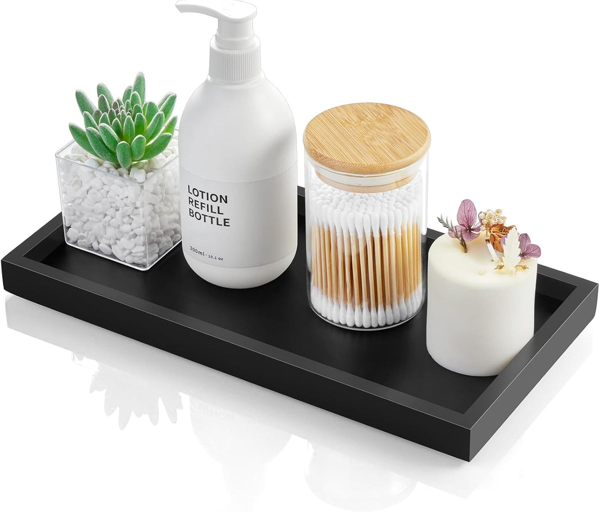 8" Acacia Wood Bathroom Vanity Tray for Counter - Dresser Top Tray for Perfume Jewelry Candle Key Catchall - Small Kitchen Countertop Organizer for Soap Dispenser and Sponge Holder