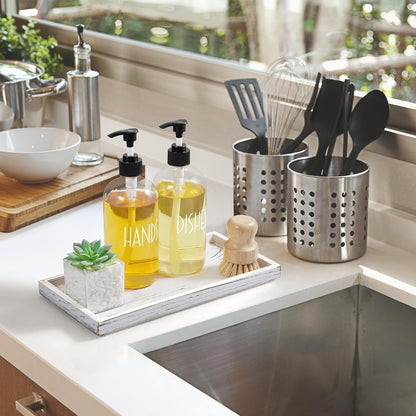 8" Acacia Wood Bathroom Vanity Tray for Counter - Dresser Top Tray for Perfume Jewelry Candle Key Catchall - Small Kitchen Countertop Organizer for Soap Dispenser and Sponge Holder