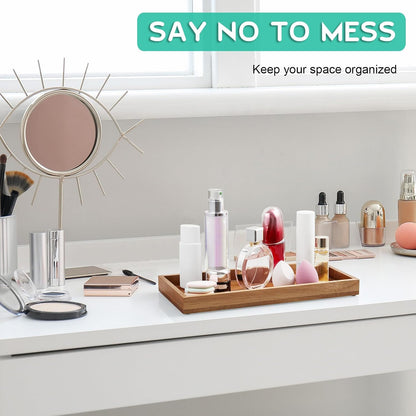 8" Acacia Wood Bathroom Vanity Tray for Counter - Dresser Top Tray for Perfume Jewelry Candle Key Catchall - Small Kitchen Countertop Organizer for Soap Dispenser and Sponge Holder