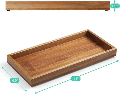 8" Acacia Wood Bathroom Vanity Tray for Counter - Dresser Top Tray for Perfume Jewelry Candle Key Catchall - Small Kitchen Countertop Organizer for Soap Dispenser and Sponge Holder