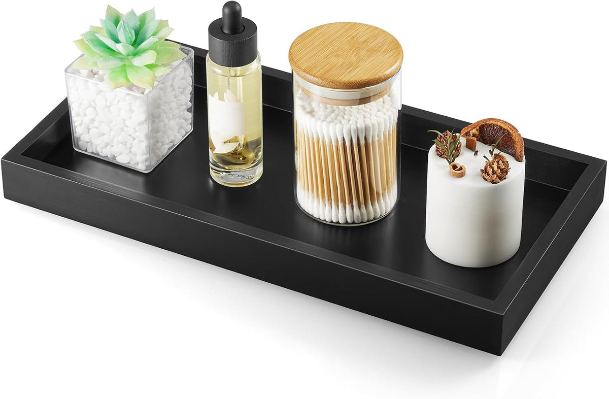 8" Acacia Wood Bathroom Vanity Tray for Counter - Dresser Top Tray for Perfume Jewelry Candle Key Catchall - Small Kitchen Countertop Organizer for Soap Dispenser and Sponge Holder