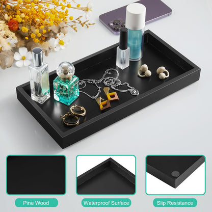 8" Acacia Wood Bathroom Vanity Tray for Counter - Dresser Top Tray for Perfume Jewelry Candle Key Catchall - Small Kitchen Countertop Organizer for Soap Dispenser and Sponge Holder