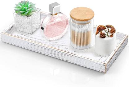 8" Acacia Wood Bathroom Vanity Tray for Counter - Dresser Top Tray for Perfume Jewelry Candle Key Catchall - Small Kitchen Countertop Organizer for Soap Dispenser and Sponge Holder