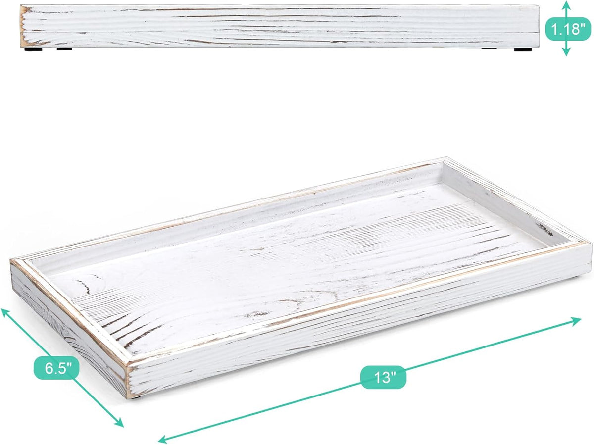 8" Acacia Wood Bathroom Vanity Tray for Counter - Dresser Top Tray for Perfume Jewelry Candle Key Catchall - Small Kitchen Countertop Organizer for Soap Dispenser and Sponge Holder