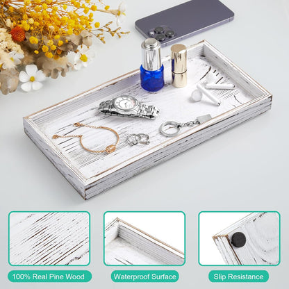 8" Acacia Wood Bathroom Vanity Tray for Counter - Dresser Top Tray for Perfume Jewelry Candle Key Catchall - Small Kitchen Countertop Organizer for Soap Dispenser and Sponge Holder