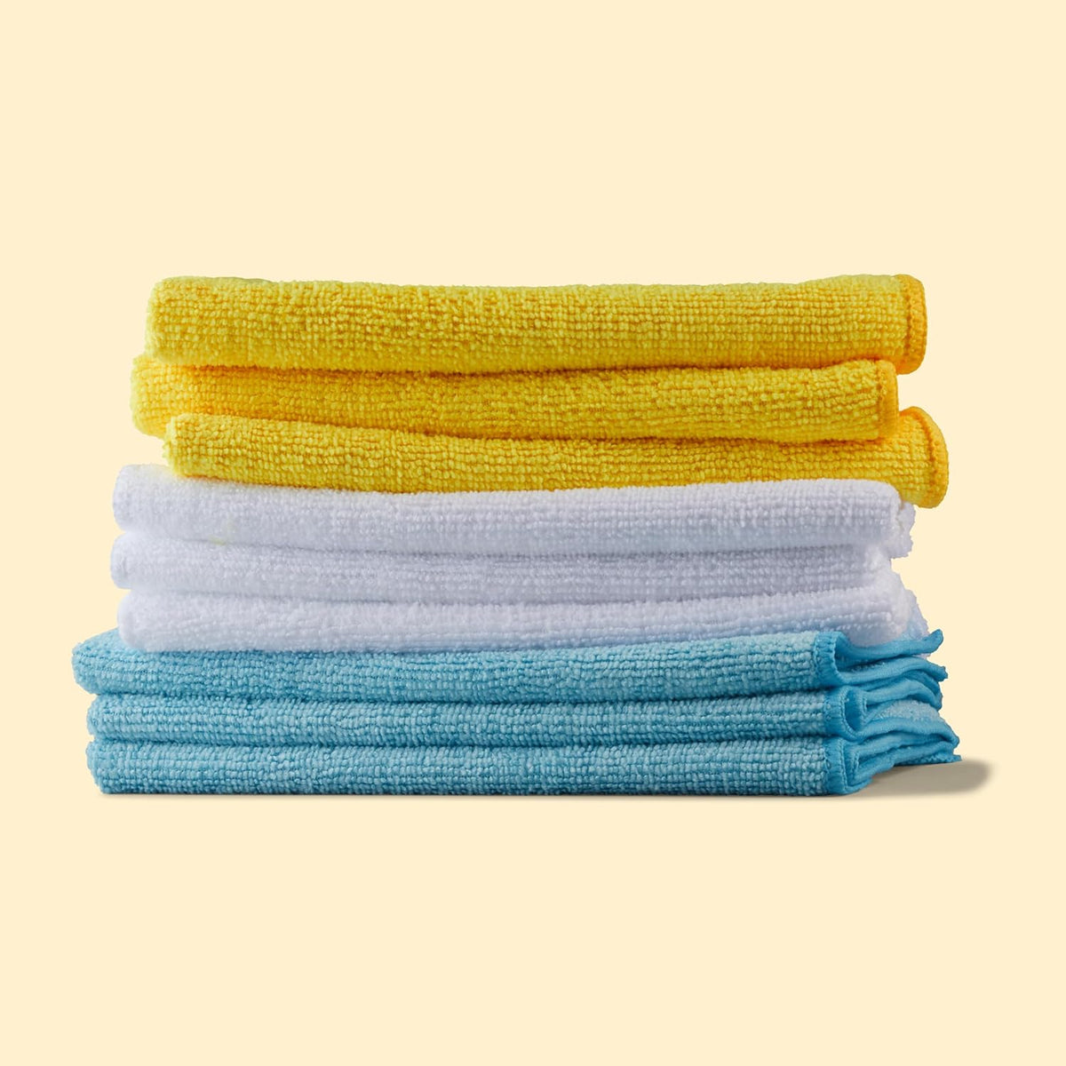 Microfiber Cleaning Cloths, Ultra Absorbent, Lint Free, Streak Free, Non-Abrasive, Reusable and Washable, 16" x 12", Blue/White/Yellow, Pack of 24
