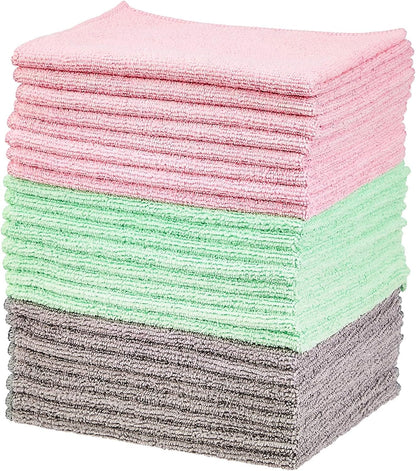 Microfiber Cleaning Cloths, Ultra Absorbent, Lint Free, Streak Free, Non-Abrasive, Reusable and Washable, 16" x 12", Blue/White/Yellow, Pack of 24