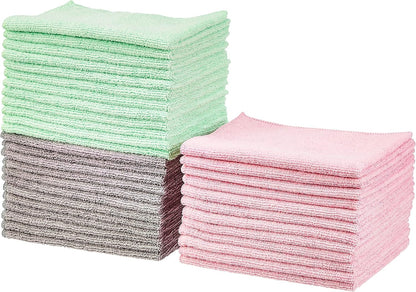 Microfiber Cleaning Cloths, Ultra Absorbent, Lint Free, Streak Free, Non-Abrasive, Reusable and Washable, 16" x 12", Blue/White/Yellow, Pack of 24