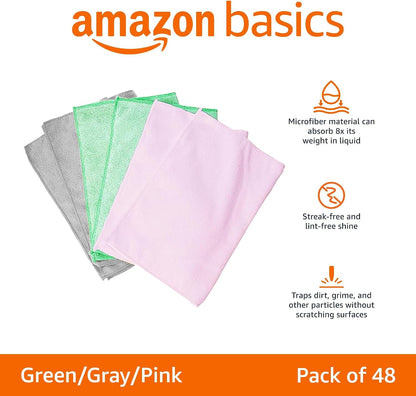 Microfiber Cleaning Cloths, Ultra Absorbent, Lint Free, Streak Free, Non-Abrasive, Reusable and Washable, 16" x 12", Blue/White/Yellow, Pack of 24