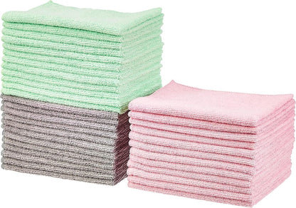 Microfiber Cleaning Cloths, Ultra Absorbent, Lint Free, Streak Free, Non-Abrasive, Reusable and Washable, 16" x 12", Blue/White/Yellow, Pack of 24