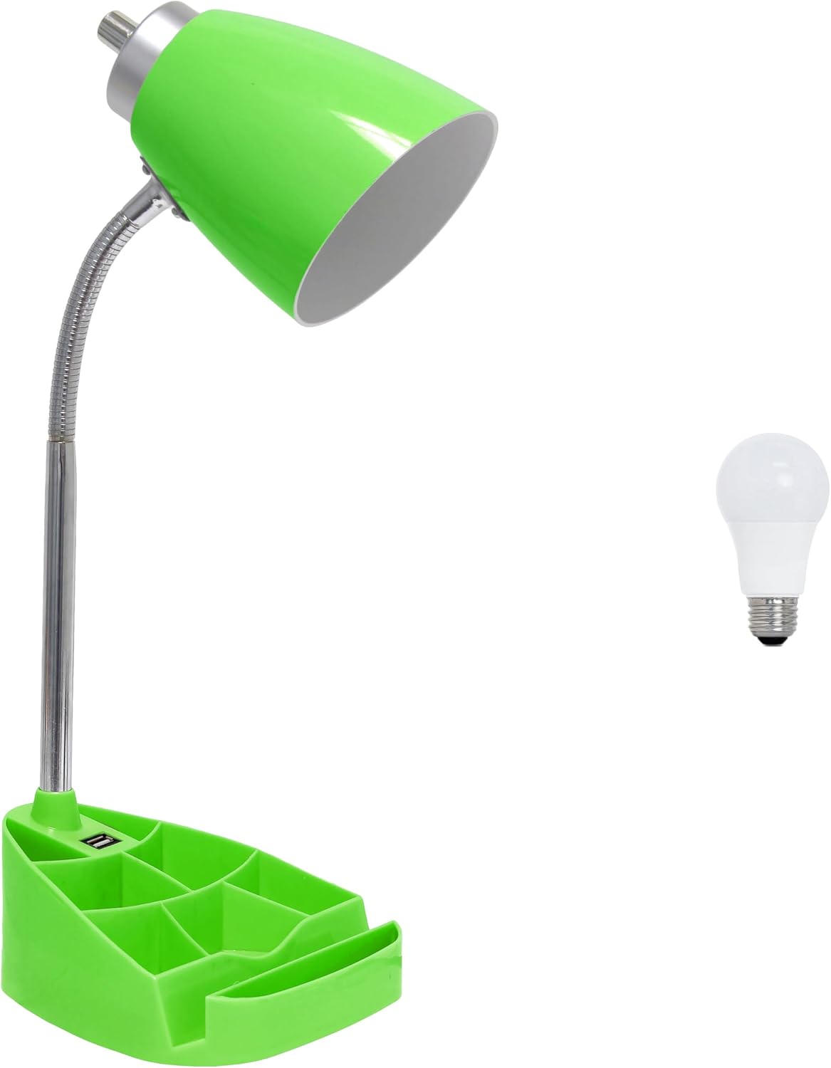 LD1056-BLU-LB 18.5" Gooseneck Organizer Desk Lamp with iPad Tablet Stand Book Holder and USB Port, with LED Bulb, Blue