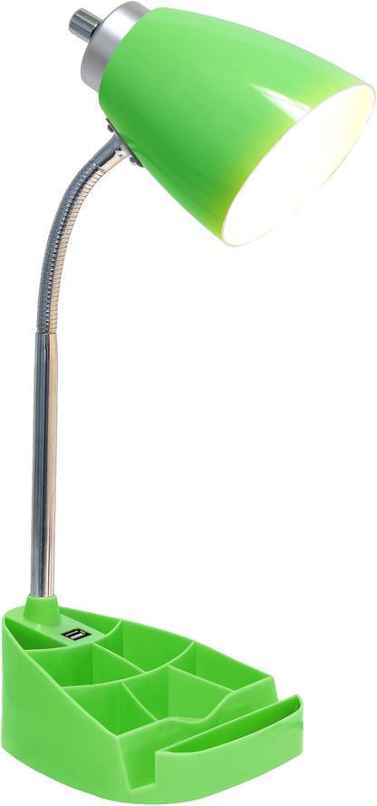 LD1056-BLU-LB 18.5" Gooseneck Organizer Desk Lamp with iPad Tablet Stand Book Holder and USB Port, with LED Bulb, Blue