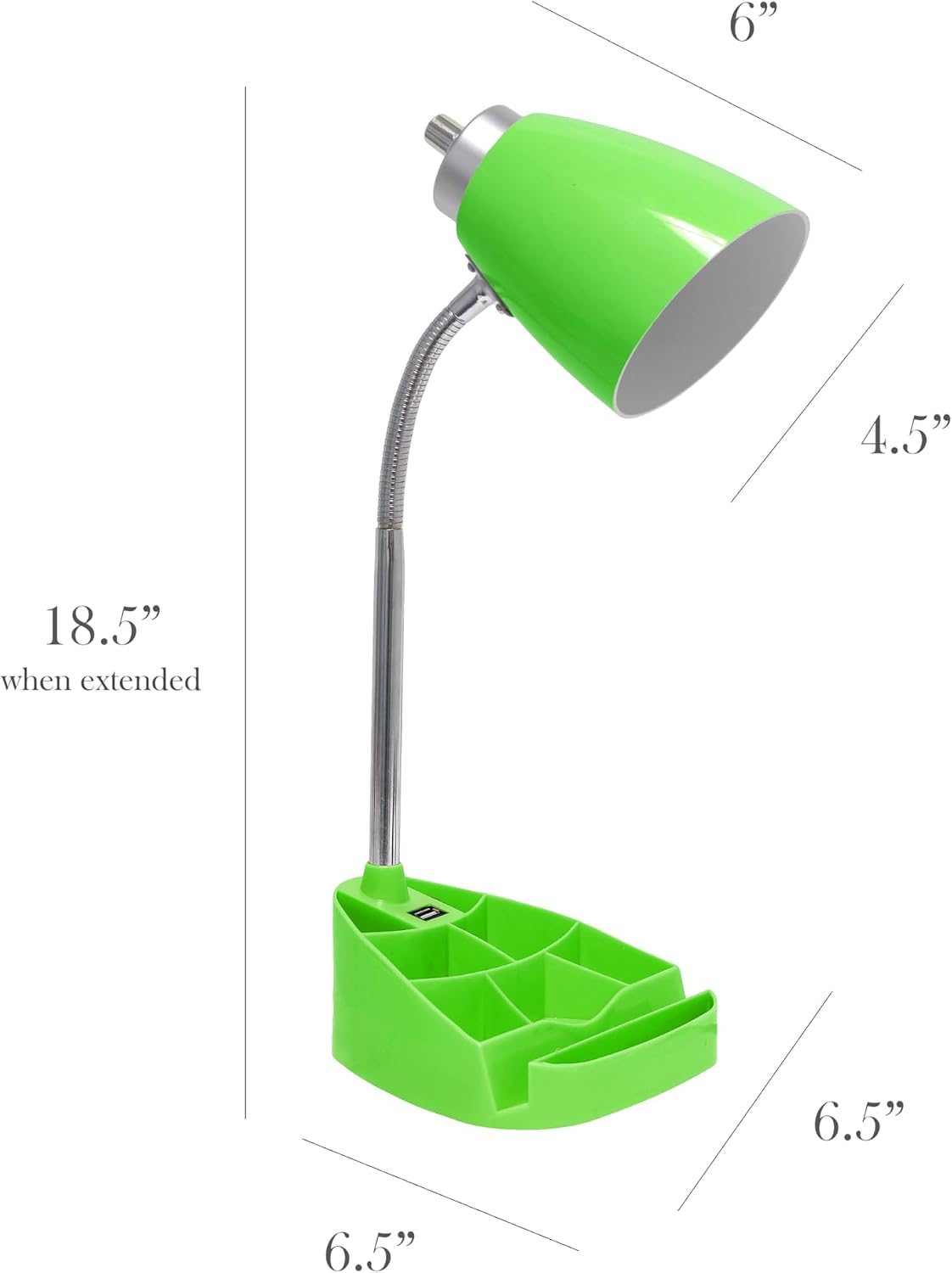 LD1056-BLU-LB 18.5" Gooseneck Organizer Desk Lamp with iPad Tablet Stand Book Holder and USB Port, with LED Bulb, Blue