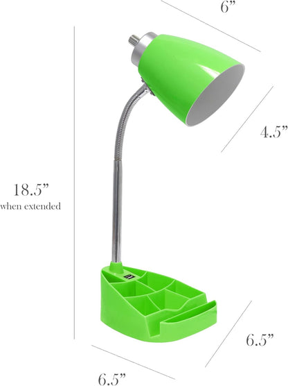 LD1056-BLU-LB 18.5" Gooseneck Organizer Desk Lamp with iPad Tablet Stand Book Holder and USB Port, with LED Bulb, Blue
