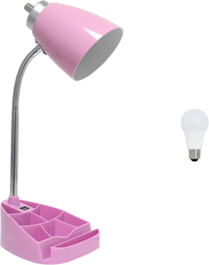 LD1056-BLU-LB 18.5" Gooseneck Organizer Desk Lamp with iPad Tablet Stand Book Holder and USB Port, with LED Bulb, Blue