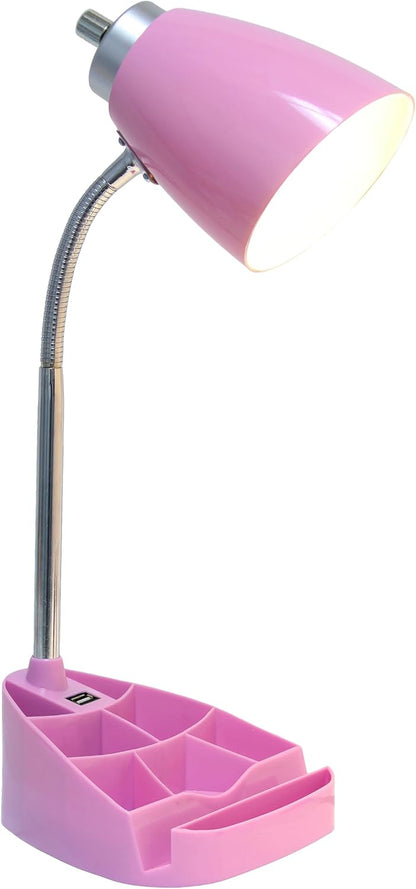 LD1056-BLU-LB 18.5" Gooseneck Organizer Desk Lamp with iPad Tablet Stand Book Holder and USB Port, with LED Bulb, Blue