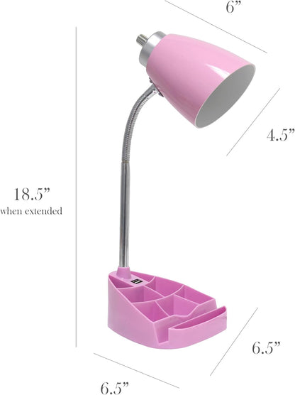 LD1056-BLU-LB 18.5" Gooseneck Organizer Desk Lamp with iPad Tablet Stand Book Holder and USB Port, with LED Bulb, Blue